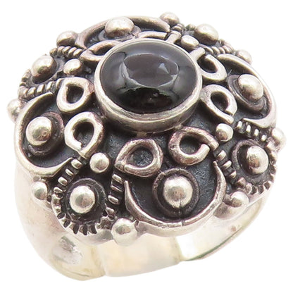 925 Sterling Silver Vintage Ring Black Onyx Bohemian Style Band  Sz 7  RG36625