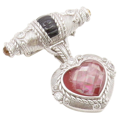 925 Sterling Silver Vintage Brooch Pin JUDITH RIPKA Multi Gemstone Heart BP12637