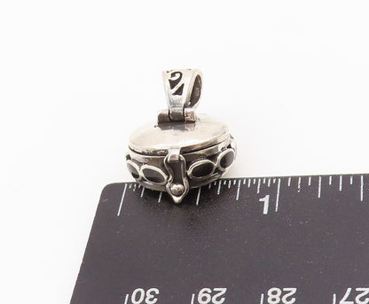 925 Sterling Silver Vintage Pendant Solid Onyx Carved Box OPENS  PT24300