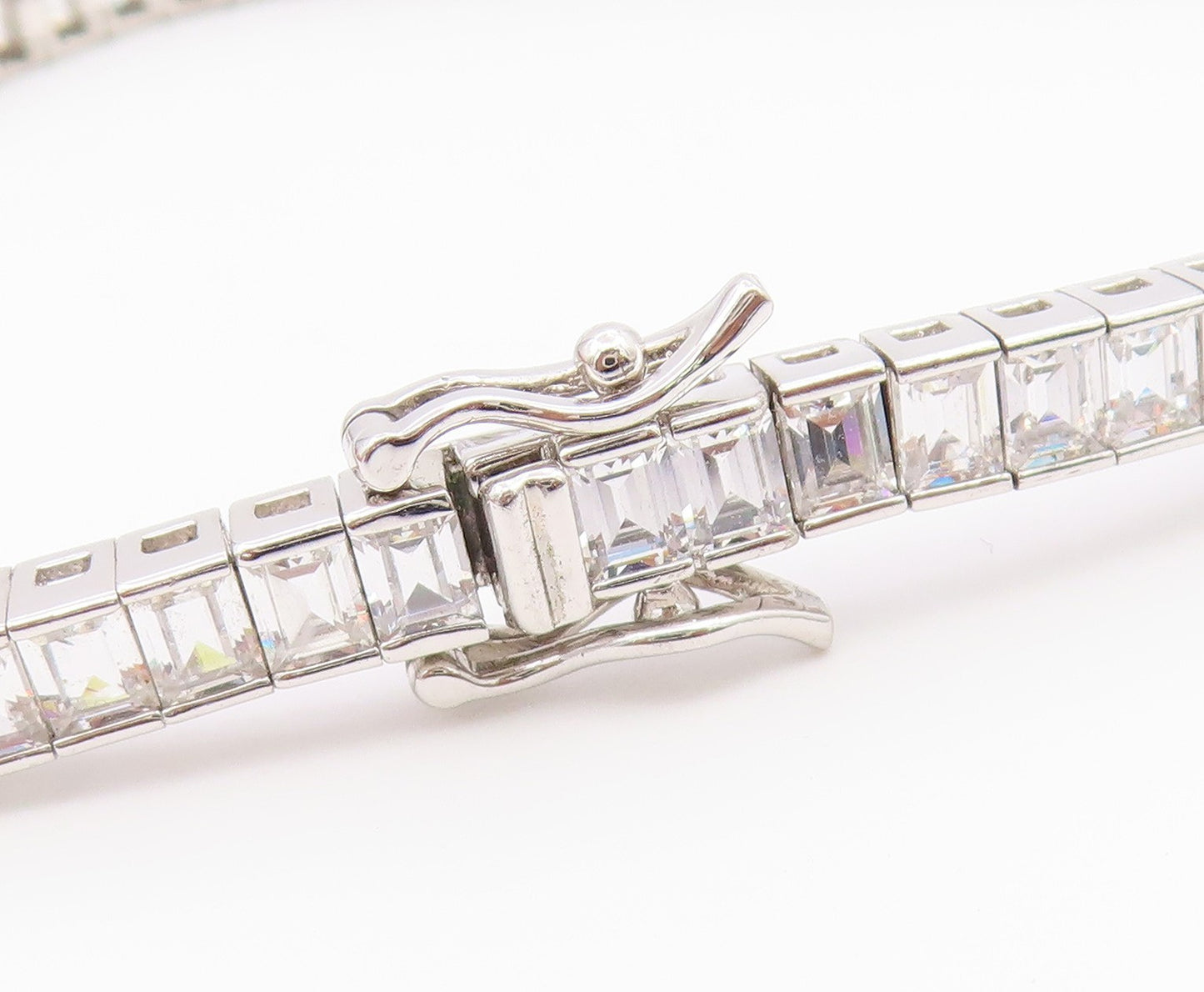 925 Sterling Silver  Vintage Cubic Zirconia Box Link Tennis Bracelet  BT8843