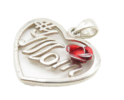 925 Sterling Silver  Vintage Shiny Number One Mom Love Heart Pendant  PT11983