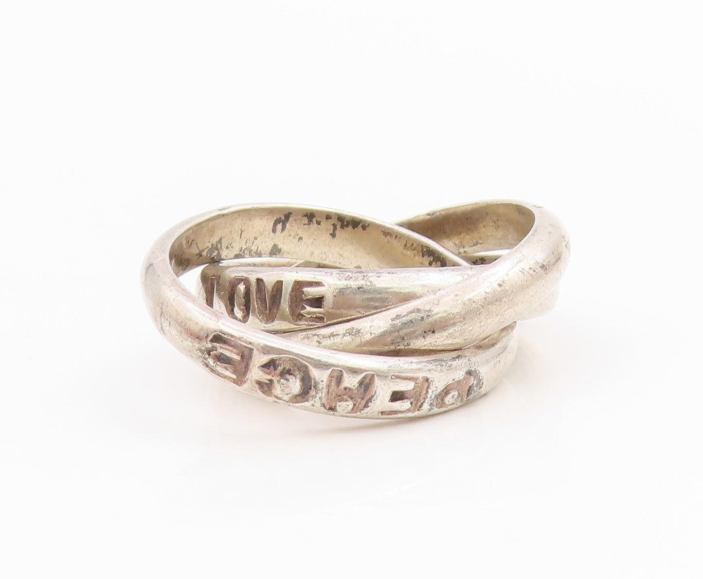 925 Sterling Silver Vintage Ring Interlocking Love & Peace Band Sz 9 RG34656