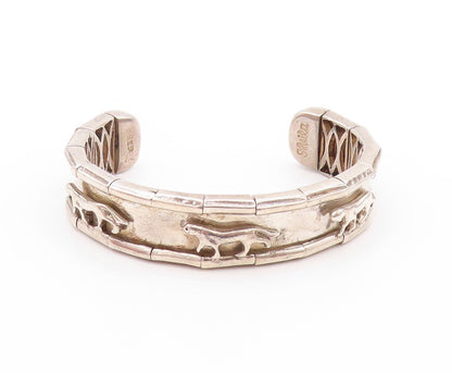 925 Sterling Silver Vintage Bracelet SHEILA Solid Walking Tigers Cuff  BT11193