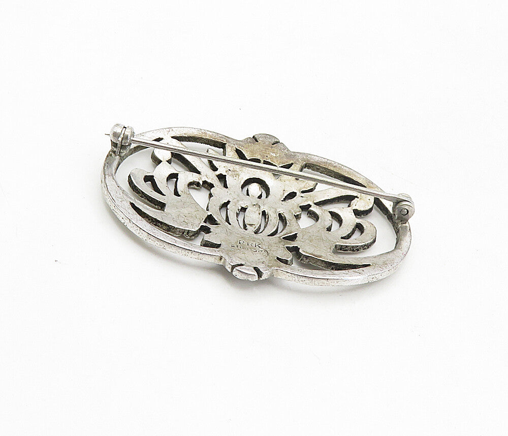 PRK 925 Sterling Silver  Vintage Sparkling Floral Swirl Brooch Pin  BP3307