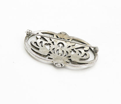 PRK 925 Sterling Silver  Vintage Sparkling Floral Swirl Brooch Pin  BP3307