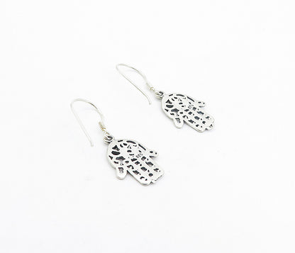 925 Sterling Silver  Vintage Om Spiritual Symbol Hamsa Dangle Earrings  EG3591