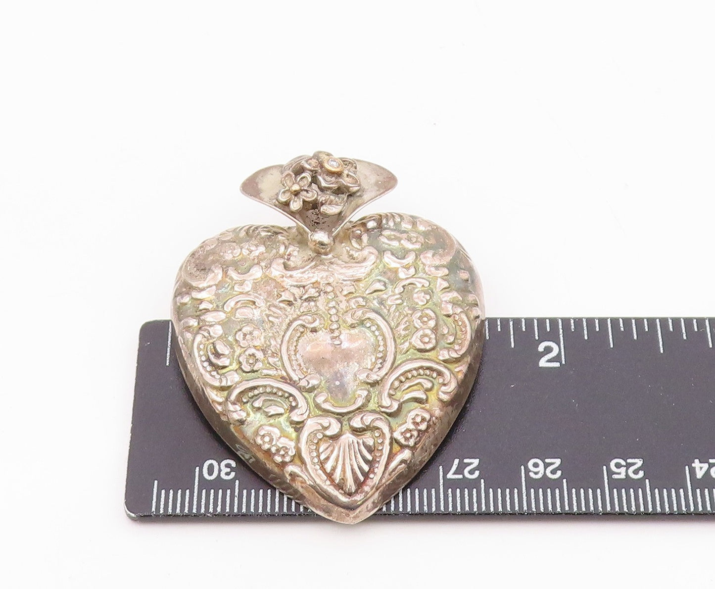 14K GOLD & 925 Silver  Vintage Hollow Floral Genuine Diamond Pendant  PT21178