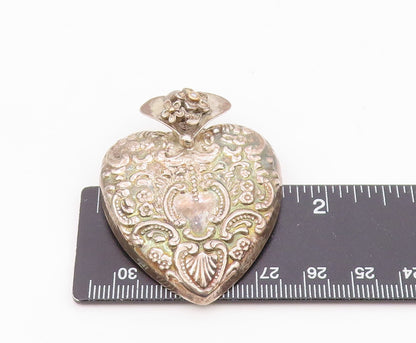 14K GOLD & 925 Silver  Vintage Hollow Floral Genuine Diamond Pendant  PT21178