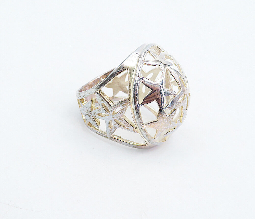 925 Sterling Silver  Shiny Polished Star Cutout Dome Band Ring Sz 7.5  RG4987