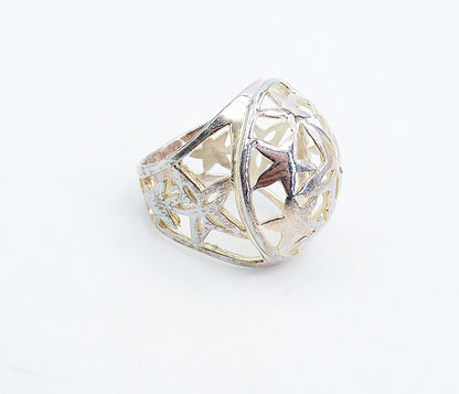 925 Sterling Silver  Shiny Polished Star Cutout Dome Band Ring Sz 7.5  RG4987