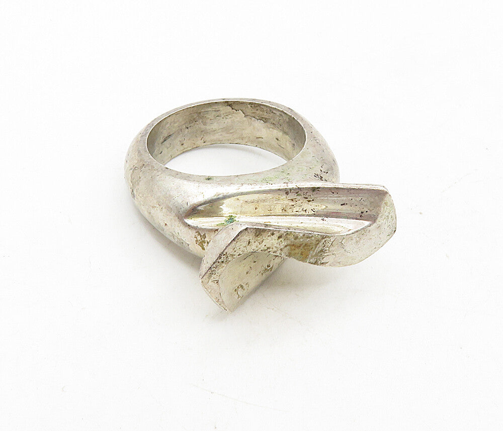 925 Sterling Silver  Vintage Shiny Modernist Sculpted Band Ring Sz 8.5  RG8898