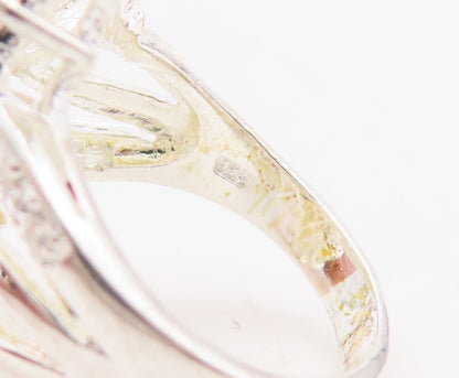 925 Sterling Silver Vintage Ring Marquise Cut Floral Topaz Bypass Sz 7.5 RG31132