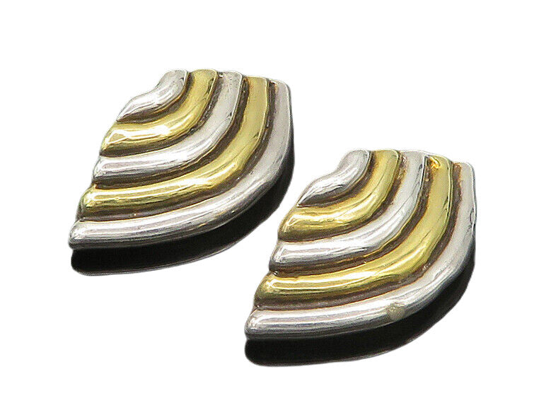 BATAMI ISRAEL 925 Sterling Silver  Vintage 2 Tone Non Pierce Earrings  EG9984
