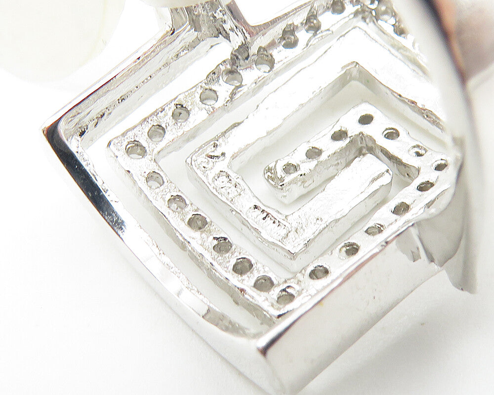 925 Sterling Silver  White Topaz Shiny Greek Key Cocktail Ring Sz 6  RG11362