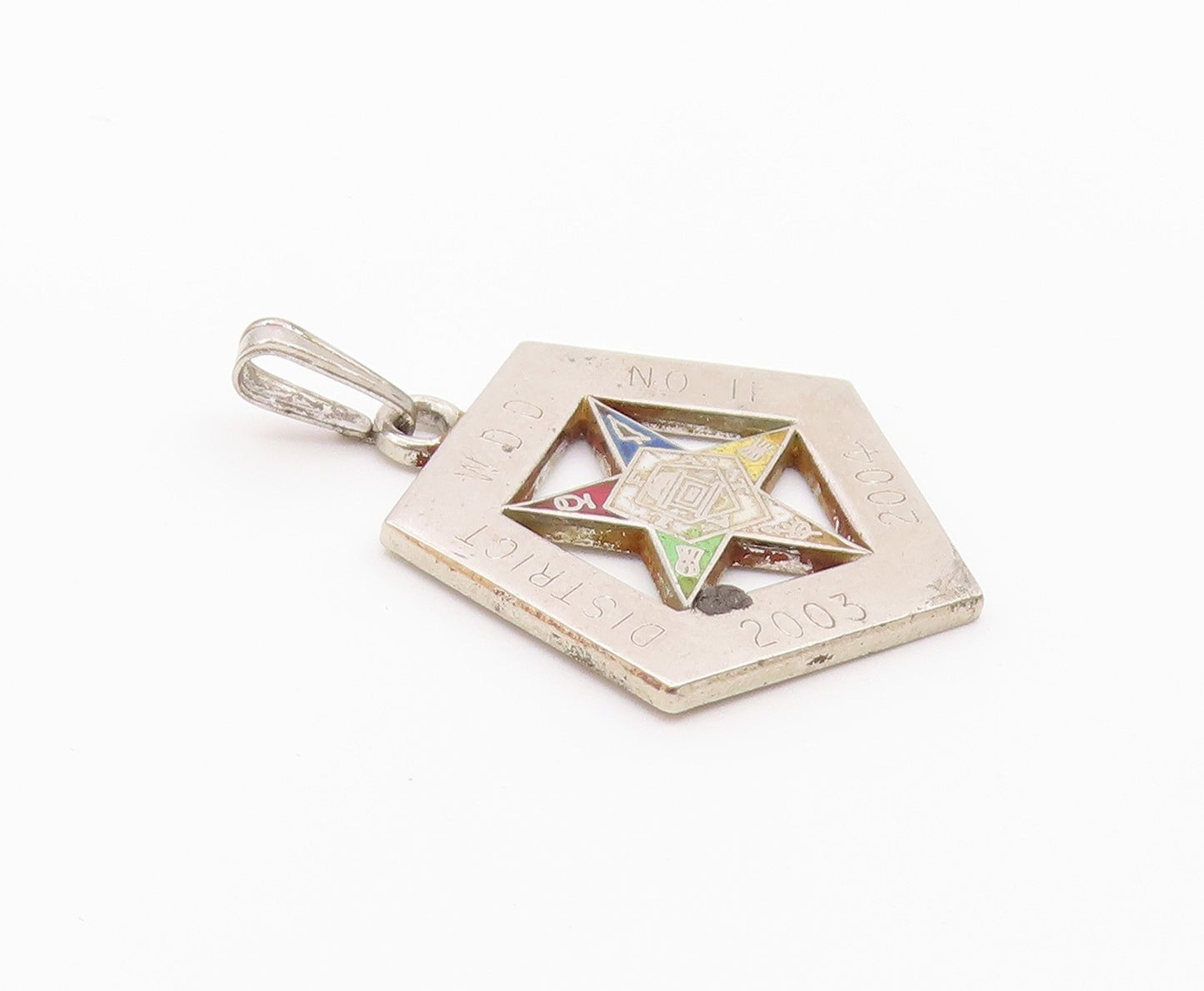 925 Sterling Silver  Vintage Shiny Enamel Detail Star Drop Pendant  PT17072