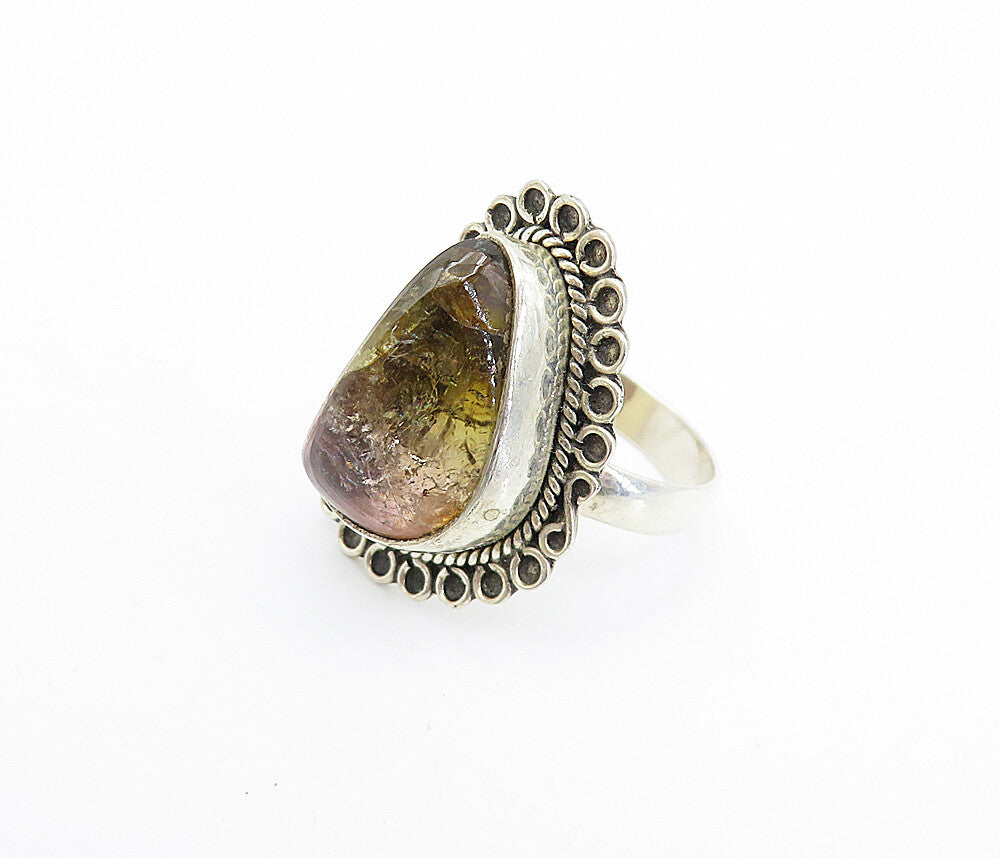 925 Sterling Silver  Brown Amber Swirl Twist Cocktail Ring Sz 8.5  RG8009