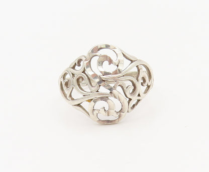 925 Sterling Silver  Vintage Swirly Solid Stencil Carved Ring Sz 7.5  RG27359