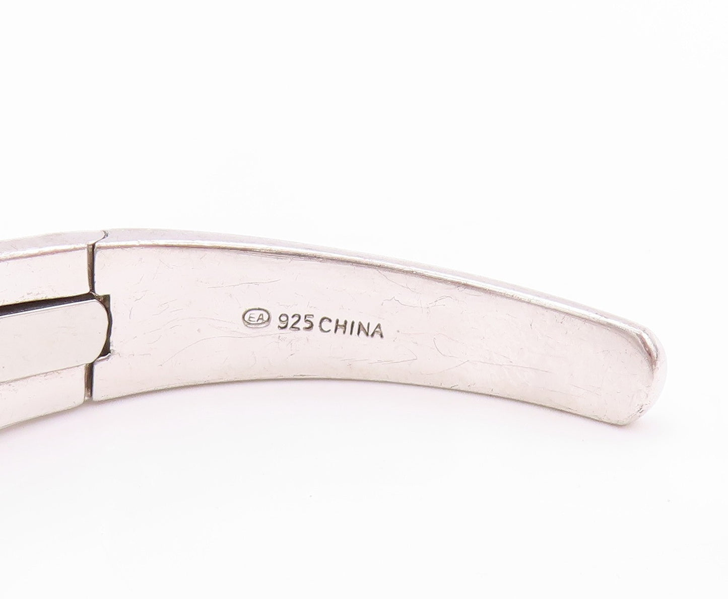 925 Sterling Silver Vintage Bracelet Swirls Etched Diamonds Inlay Cuff  BT11197