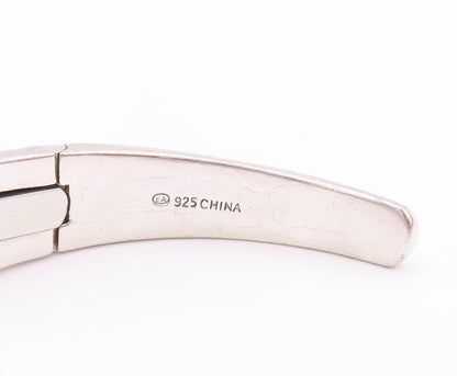 925 Sterling Silver Vintage Bracelet Swirls Etched Diamonds Inlay Cuff  BT11197