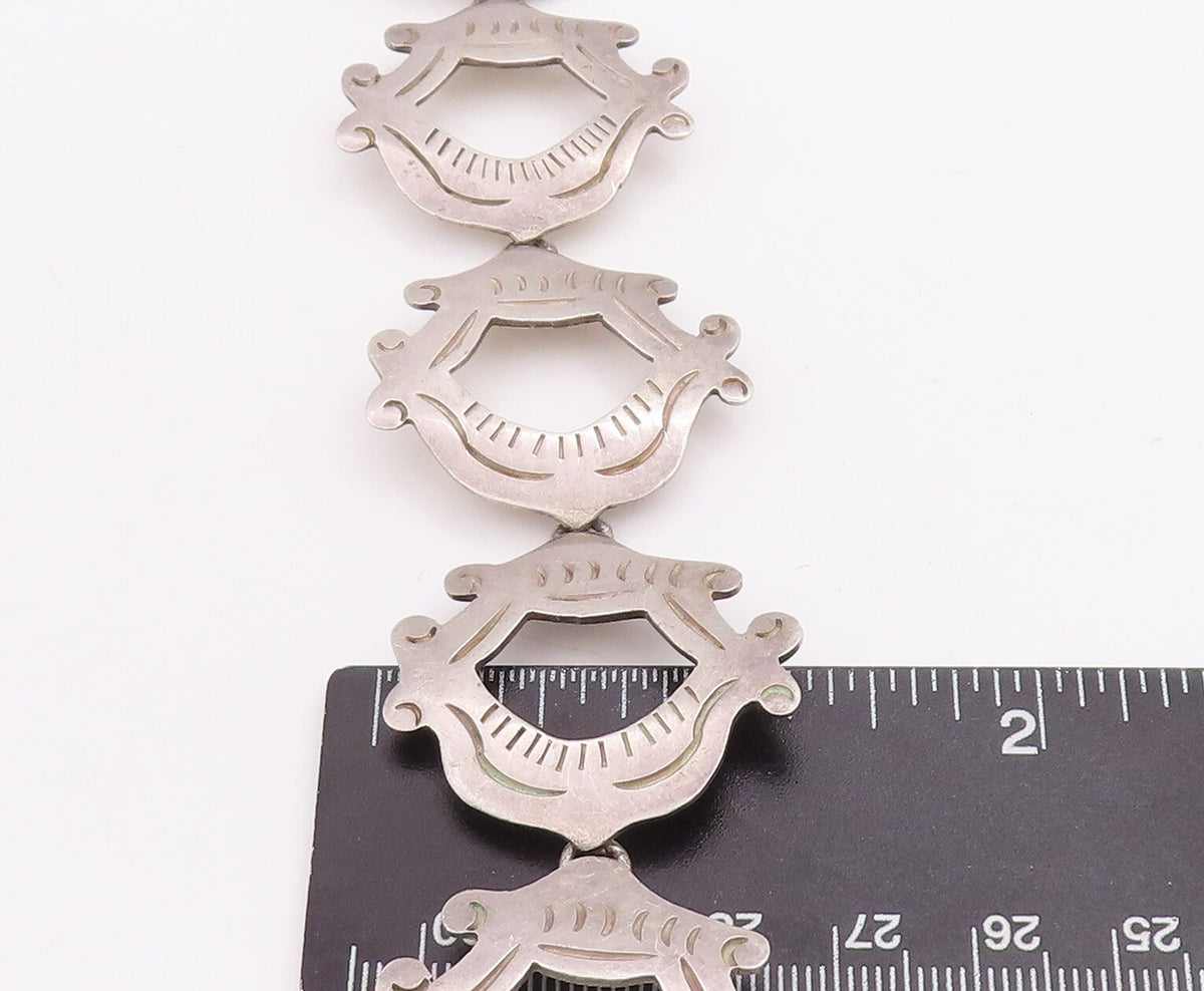 925 Sterling Silver Vintage Bracelet MEXICO Swirly Etched Frames Linked  BT10572