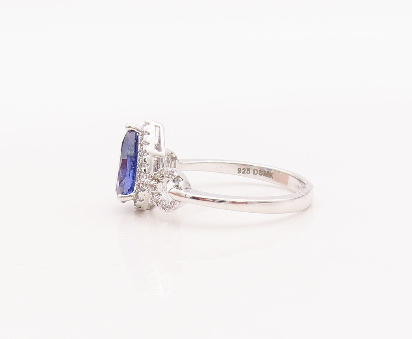 925 Sterling Silver Vintage Ring Drop Sapphire Designer CZ Inlay  Sz 7  RG29306