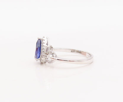 925 Sterling Silver Vintage Ring Drop Sapphire Designer CZ Inlay  Sz 7  RG29306