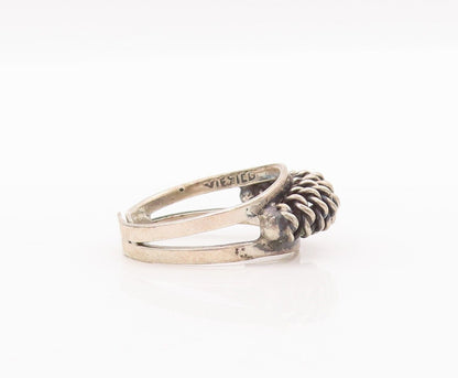 925 Sterling Silver Vintage Ring Cutout Rope Coiled Adjustable  Sz 7  RG28209