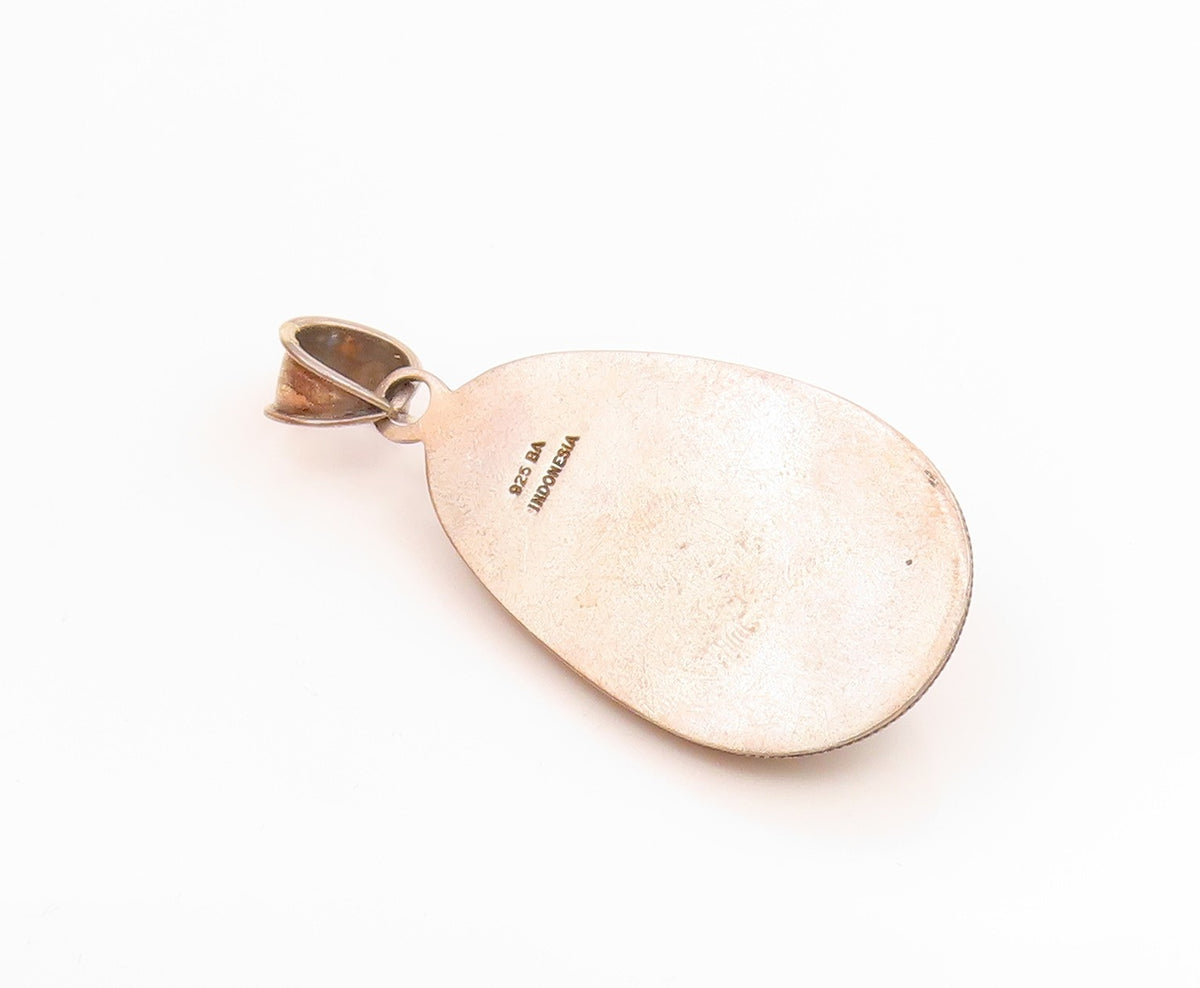 BALI 925 Silver  Vintage Mother Of Pearl Rope Twist Pear Shape Pendant PT21023