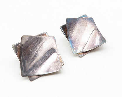 925 Sterling Silver  Vintage Modernist Oxidized Square Drop Earrings  EG5578