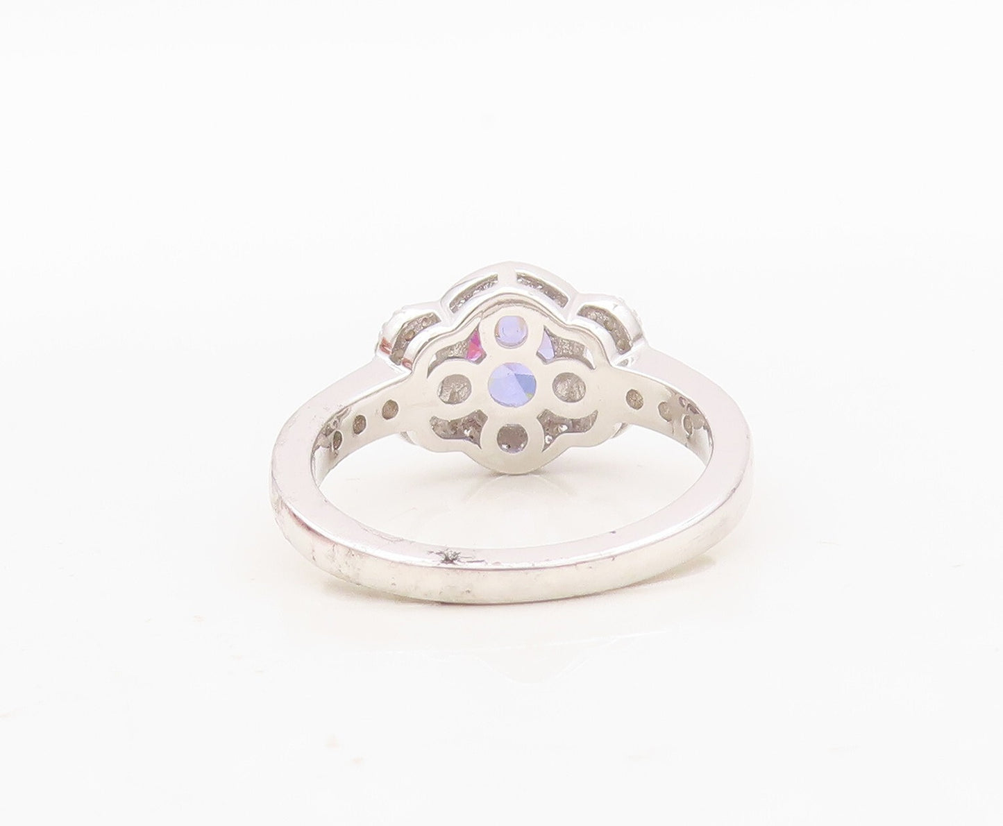 925 Sterling Silver Vintage Ring Oval Cut Sapphire Halo CZ Band  Sz 7  RG30459