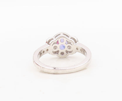 925 Sterling Silver Vintage Ring Oval Cut Sapphire Halo CZ Band  Sz 7  RG30459