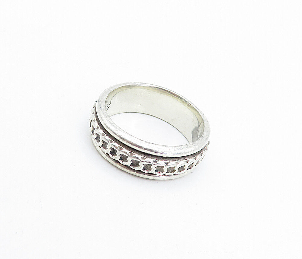 MEXICO 925 Sterling Silver  Vintage Shiny Link Pattern Band Ring Sz 10  RG4391