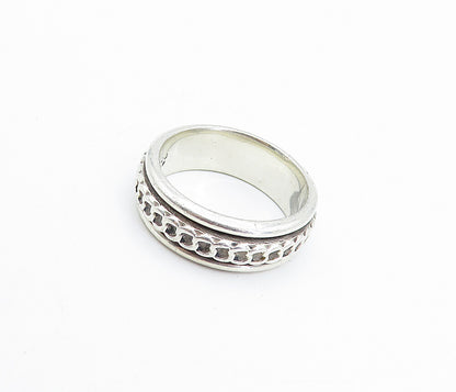 MEXICO 925 Sterling Silver  Vintage Shiny Link Pattern Band Ring Sz 10  RG4391