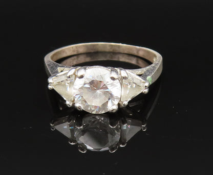 925 Sterling Silver  Vintage Three Stone Cubic Zirconia Ring Sz 8.5  RG25450