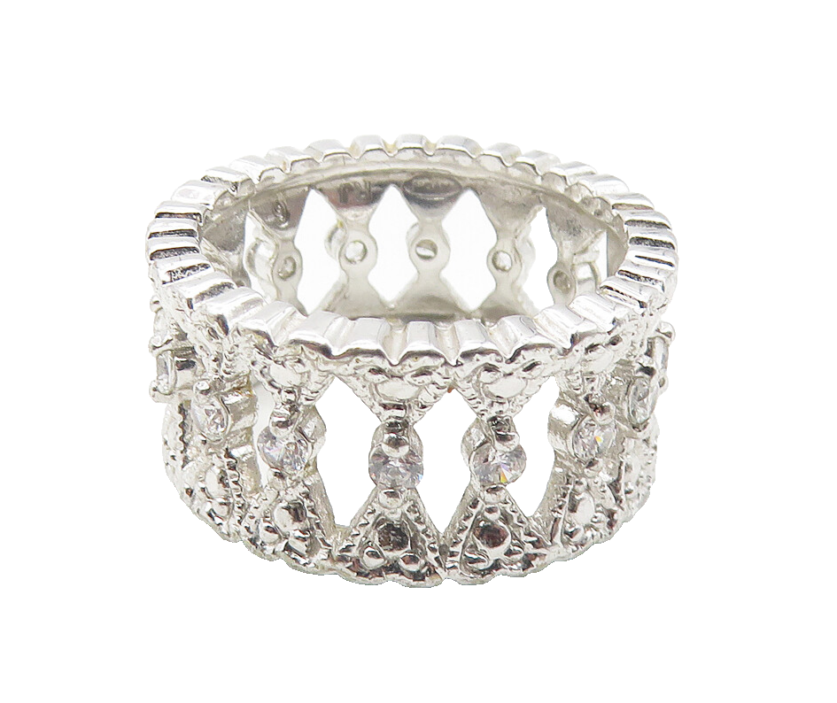 925 Sterling Silver  Sparkling Topaz Love Heart Design Band Ring Sz 6  RG11477