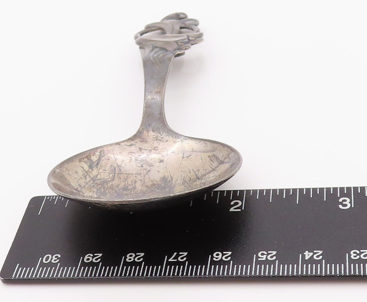 925 Sterling Silver Vintage Soup Spoon NORWAY Dark Tone Floral Carved End TR3906