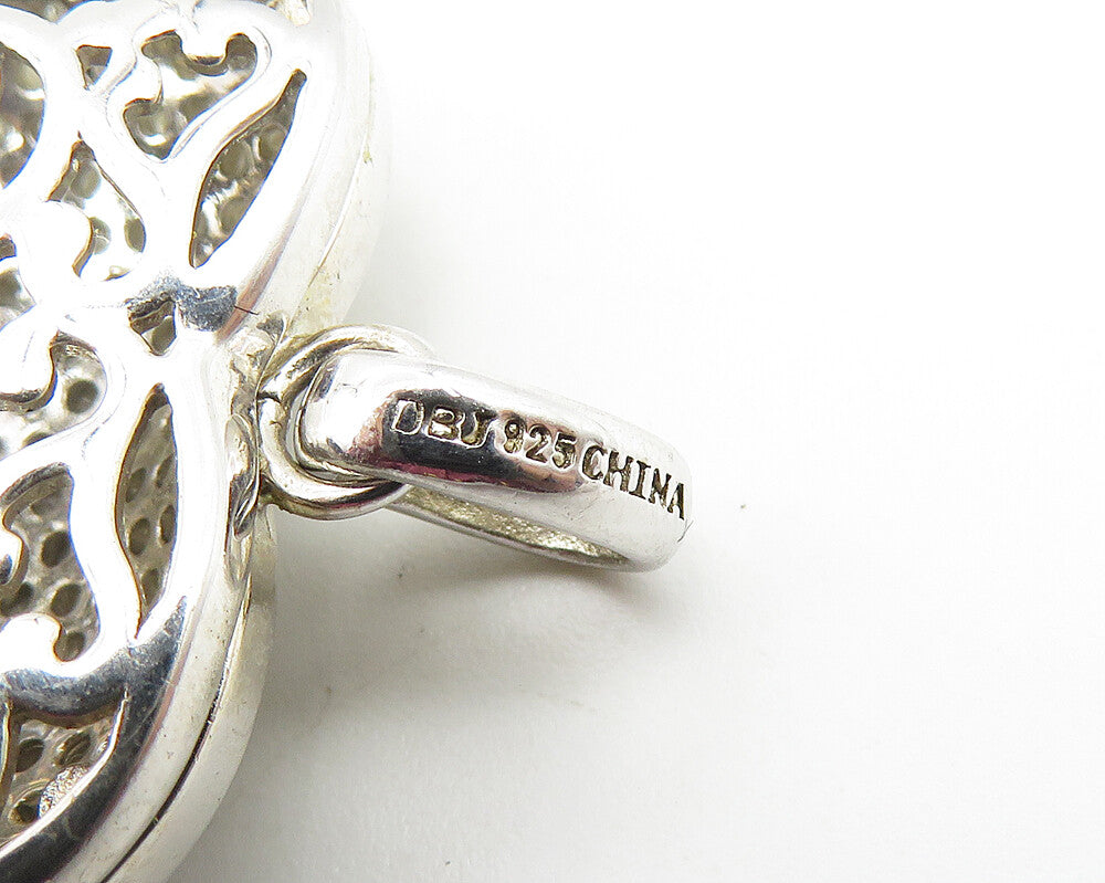 925 Silver  Vintage Genuine Diamonds Love Heart Locket Pendant (OPENS)  PT8316