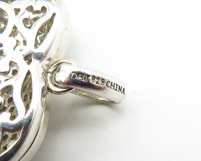925 Silver  Vintage Genuine Diamonds Love Heart Locket Pendant (OPENS)  PT8316