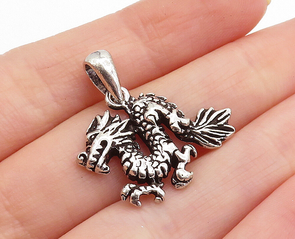 925 Sterling Silver  Vintage Petite Oxidized Dragon Motif Pendant  PT5636