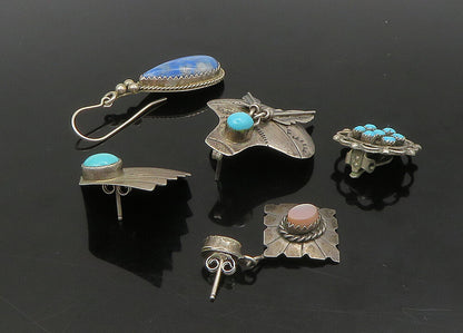 ZUNI NAVAJO 925 Sterling Silver Vintage Multi Stone Lot Single Earrings EG11261
