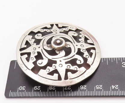 925 Sterling Silver Vintage Brooch Pin MEXICO Swirly Carve Trible Design BP10907
