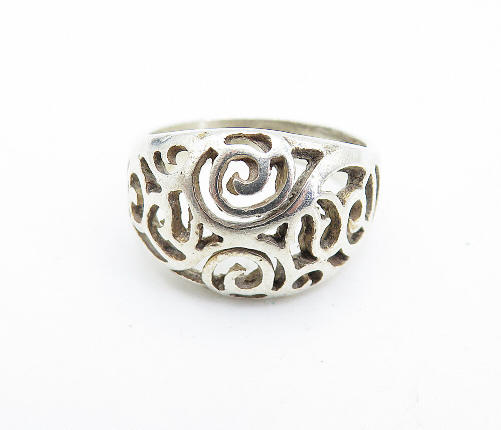 925 Sterling Silver  Vintage Swirl Cutout Design Dome Band Ring Sz 7  RG6254
