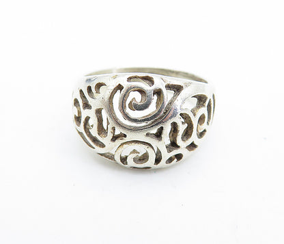 925 Sterling Silver  Vintage Swirl Cutout Design Dome Band Ring Sz 7  RG6254