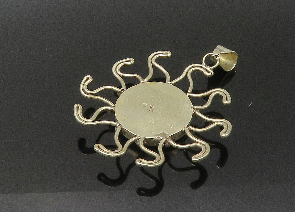925 Sterling Silver  Vintage Inlaid Sodalite Shining Sun Motif Pendant PT18352