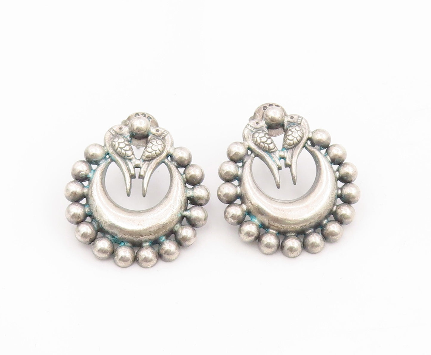 925 Sterling Silver Vintage Earrings Crescent Moon & Twin Bird Studs  EG13972