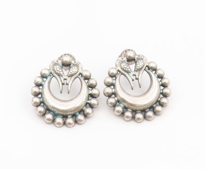 925 Sterling Silver Vintage Earrings Crescent Moon & Twin Bird Studs  EG13972