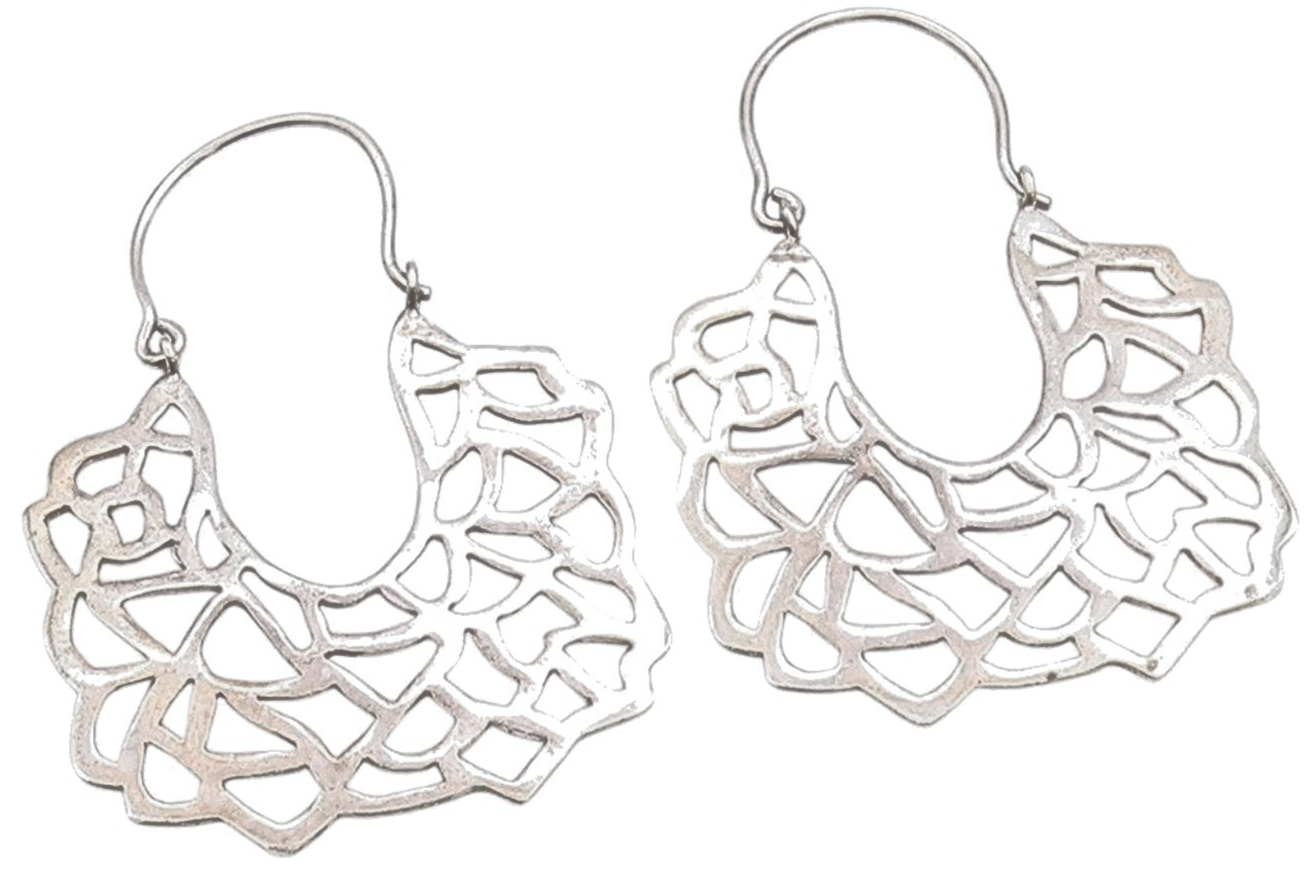 925 Sterling Silver Vintage Earrings Brutalist Cut Out Design Hooks  EG13694