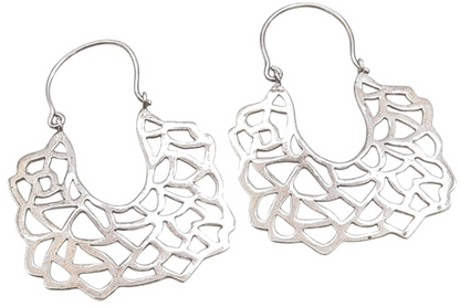 925 Sterling Silver Vintage Earrings Brutalist Cut Out Design Hooks  EG13694