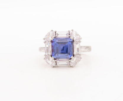 925 Sterling Silver Vintage Ring Square Cut Blue Halo White Topaz  Sz 7  RG29656
