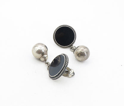 MEXICO 925 Sterling Silver  Vintage Black Onyx Twist Drop Earrings  EG4035